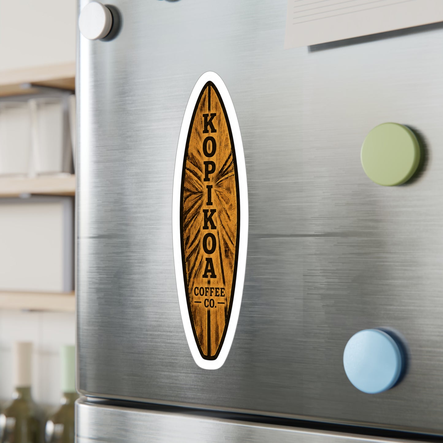 Kopikoa Surfboard Coffee Vinyl Sticker — Kiss-Cut Decal