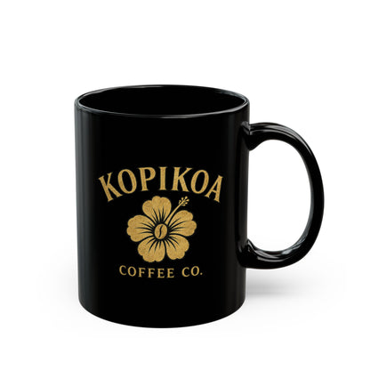 Kopikoa Coffee Co. Black Ceramic Mug – Hawaiian Hibiscus Coffee Cup (11oz & 15oz)