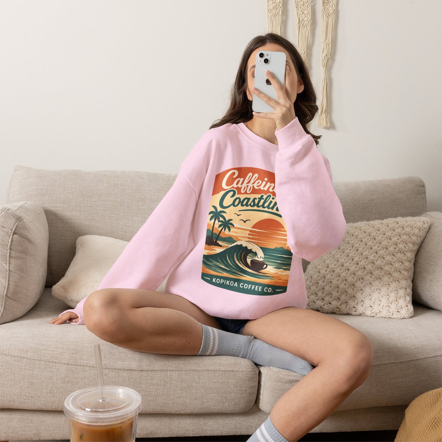 Kopikoa Caffeine and Coastlines – Unisex Crewneck Sweatshirt