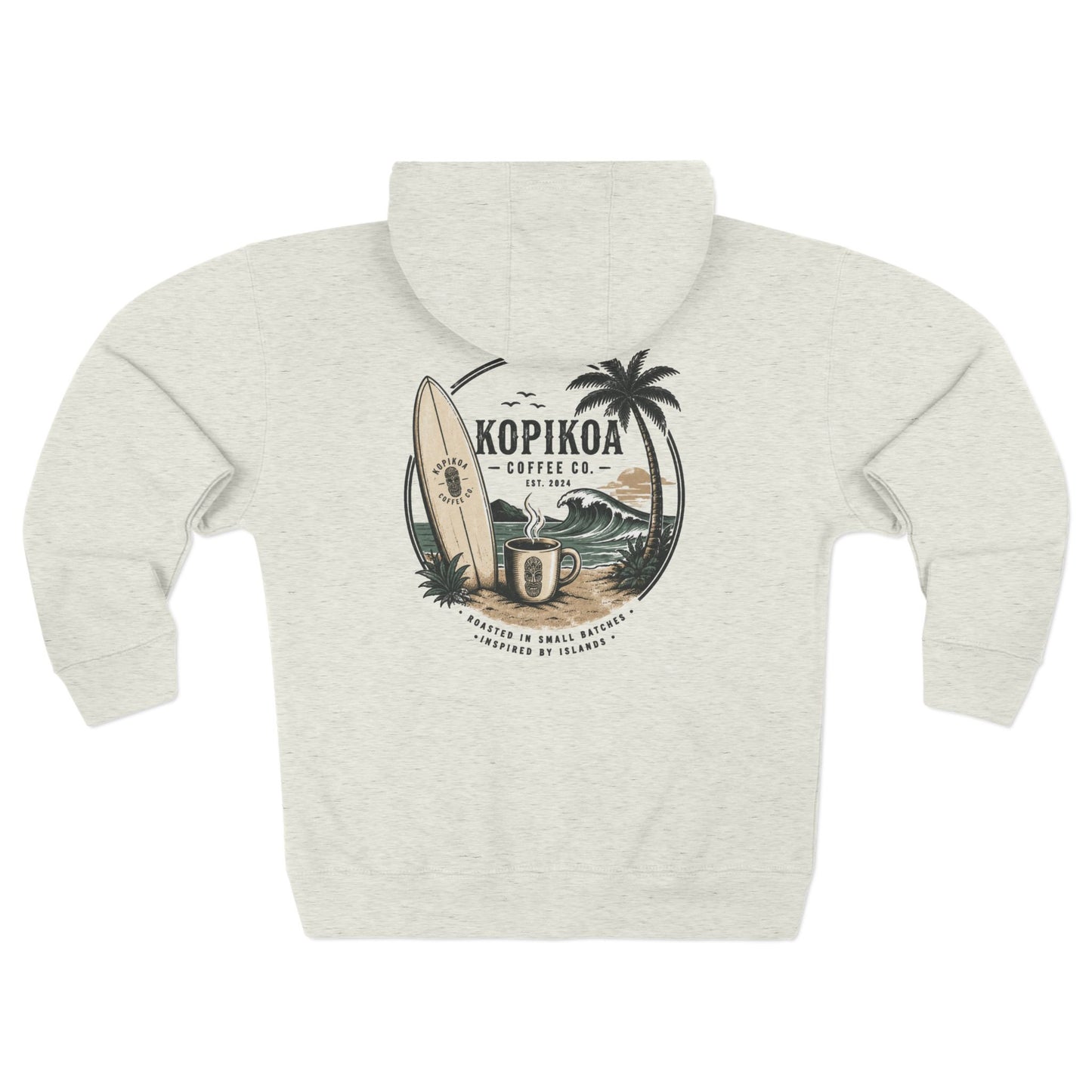Zip Hoodie — Kopikoa Surf & Sip Coffee Co. Vintage Surfboard Design
