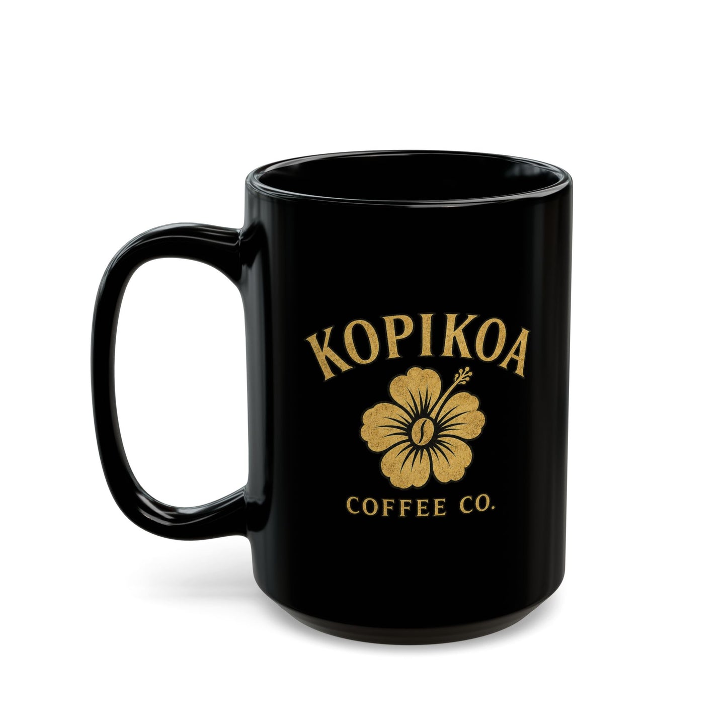 Kopikoa Coffee Co. Black Ceramic Mug – Hawaiian Hibiscus Coffee Cup (11oz & 15oz)