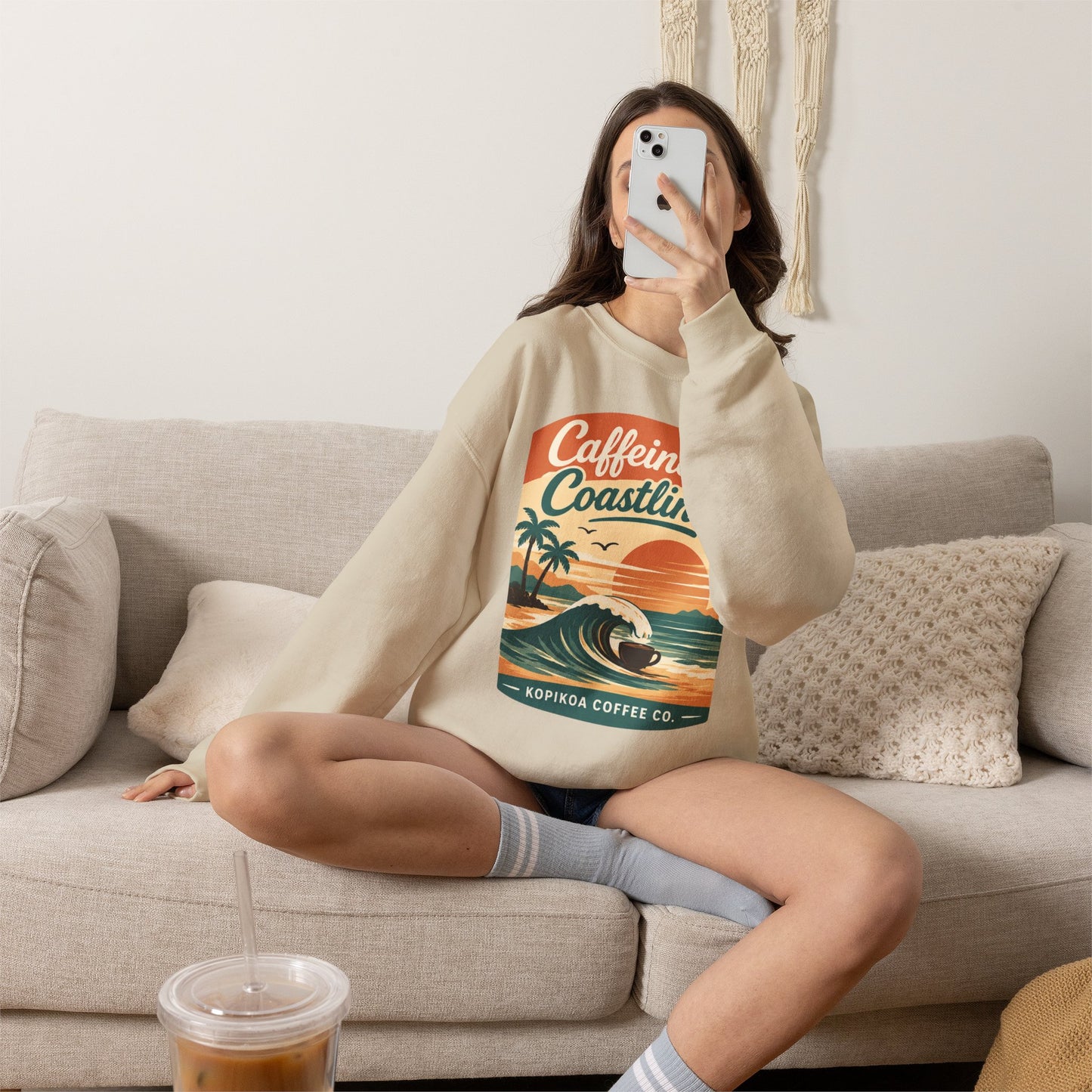 Kopikoa Caffeine and Coastlines – Unisex Crewneck Sweatshirt