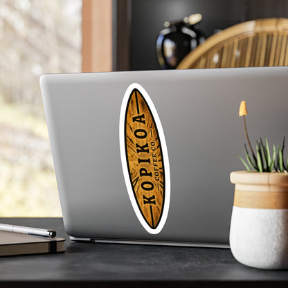 Kopikoa Surfboard Logo Vinyl Sticker — Woodgrain Kiss-Cut Decal