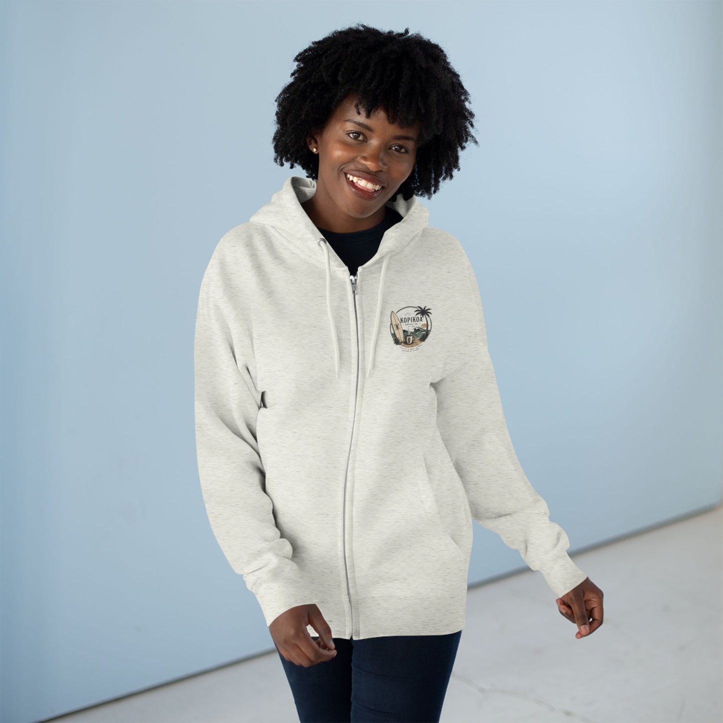 Zip Hoodie — Kopikoa Surf & Sip Coffee Co. Vintage Surfboard Design