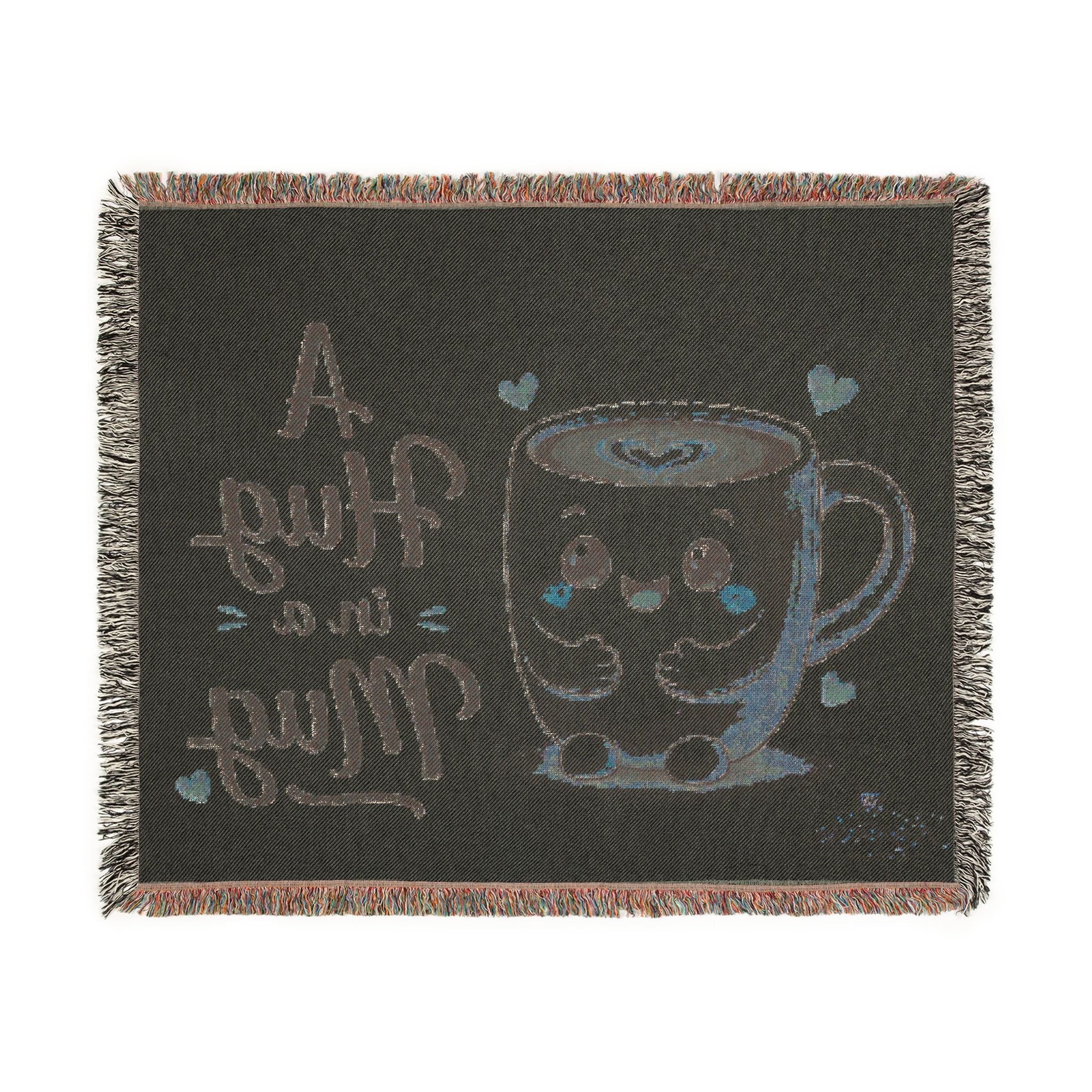 Woven Blanket — "A Hug in a Mug" Cute Coffee Mug Throw Blanket