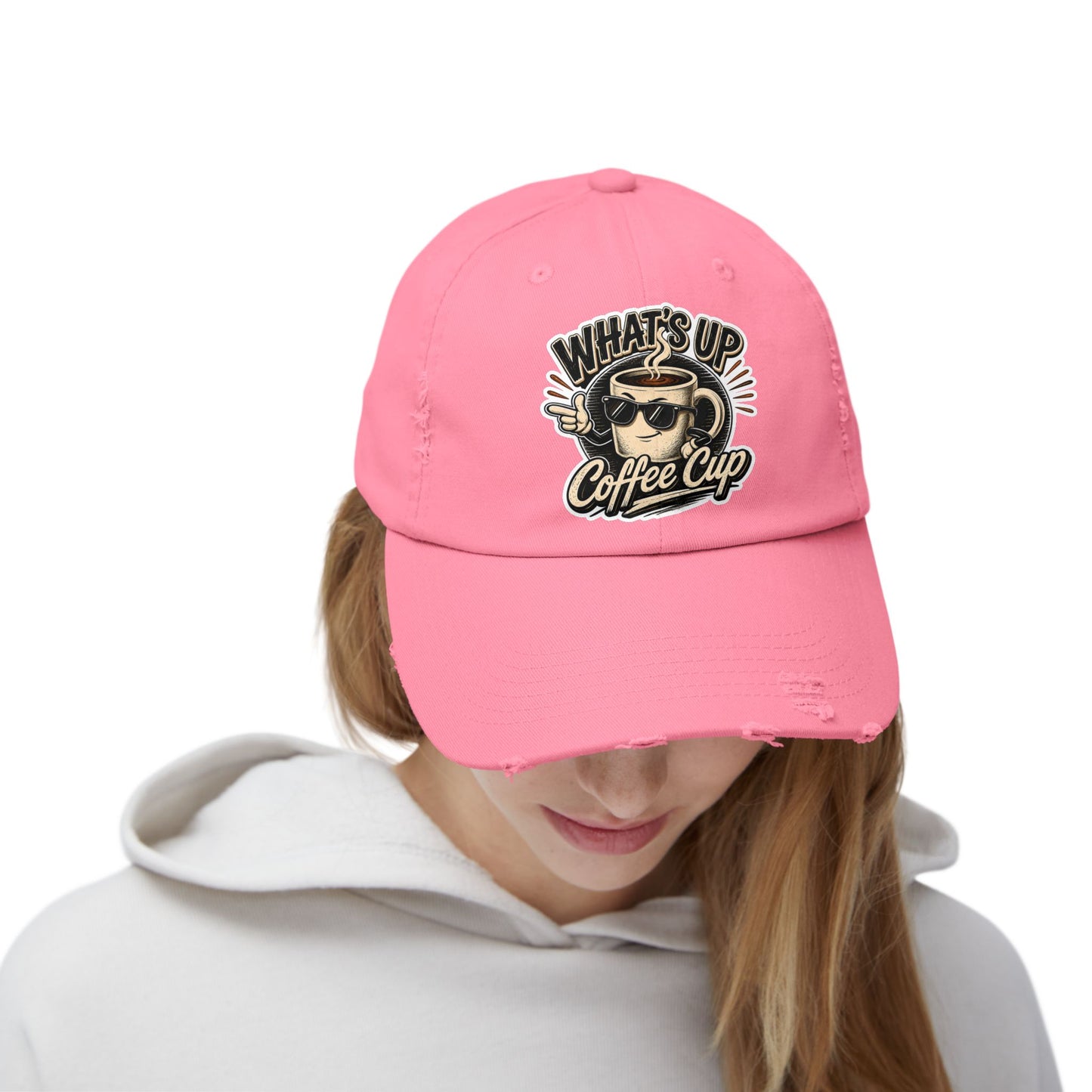 Kopikoa "What's Up Coffee Cup" Distressed Cap — Vintage Coffee Hat