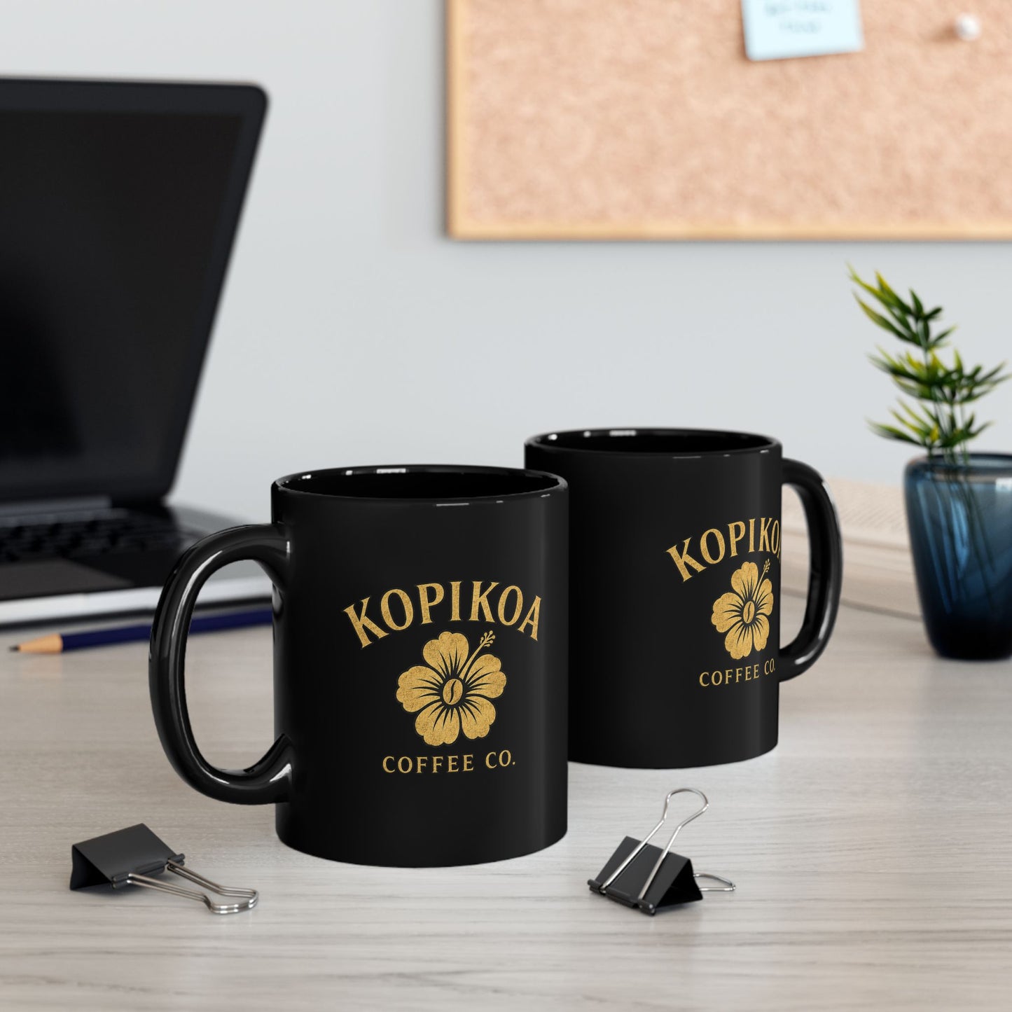 Kopikoa Coffee Co. Black Ceramic Mug – Hawaiian Hibiscus Coffee Cup (11oz & 15oz)