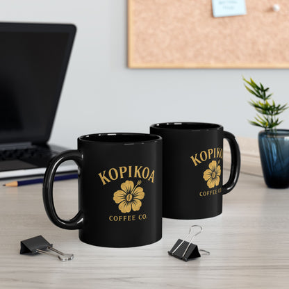 Kopikoa Coffee Co. Black Ceramic Mug – Hawaiian Hibiscus Coffee Cup (11oz & 15oz)