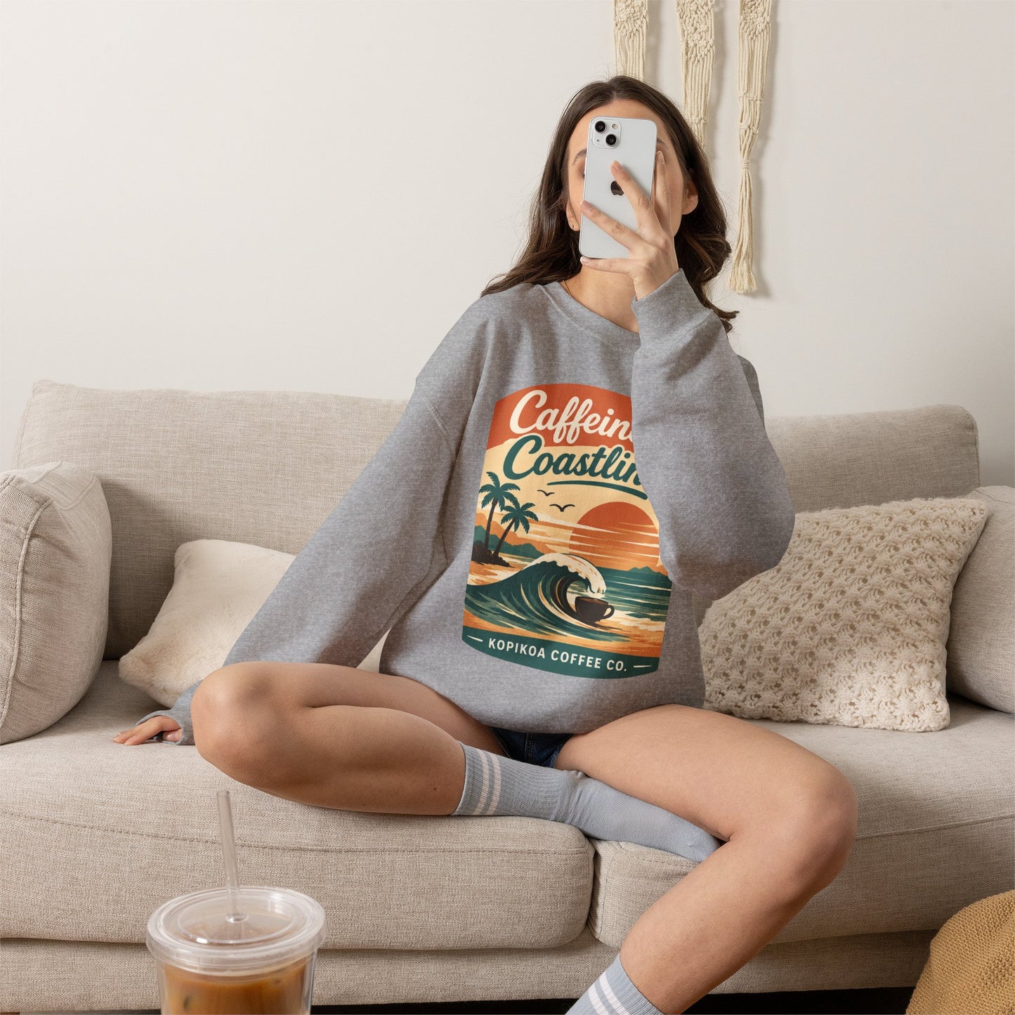 Kopikoa Caffeine and Coastlines – Unisex Crewneck Sweatshirt