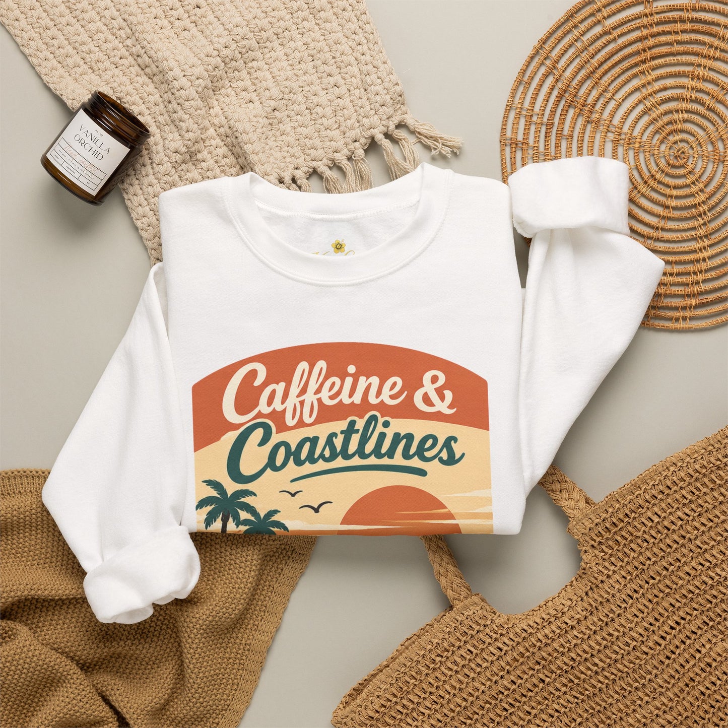 Kopikoa Caffeine and Coastlines – Unisex Crewneck Sweatshirt