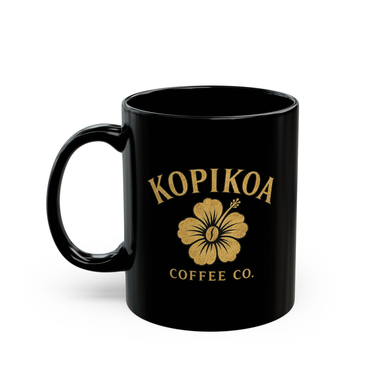 Kopikoa Coffee Co. Black Ceramic Mug – Hawaiian Hibiscus Coffee Cup (11oz & 15oz)