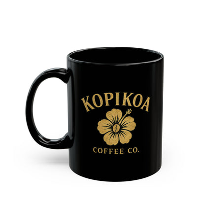 Kopikoa Coffee Co. Black Ceramic Mug – Hawaiian Hibiscus Coffee Cup (11oz & 15oz)