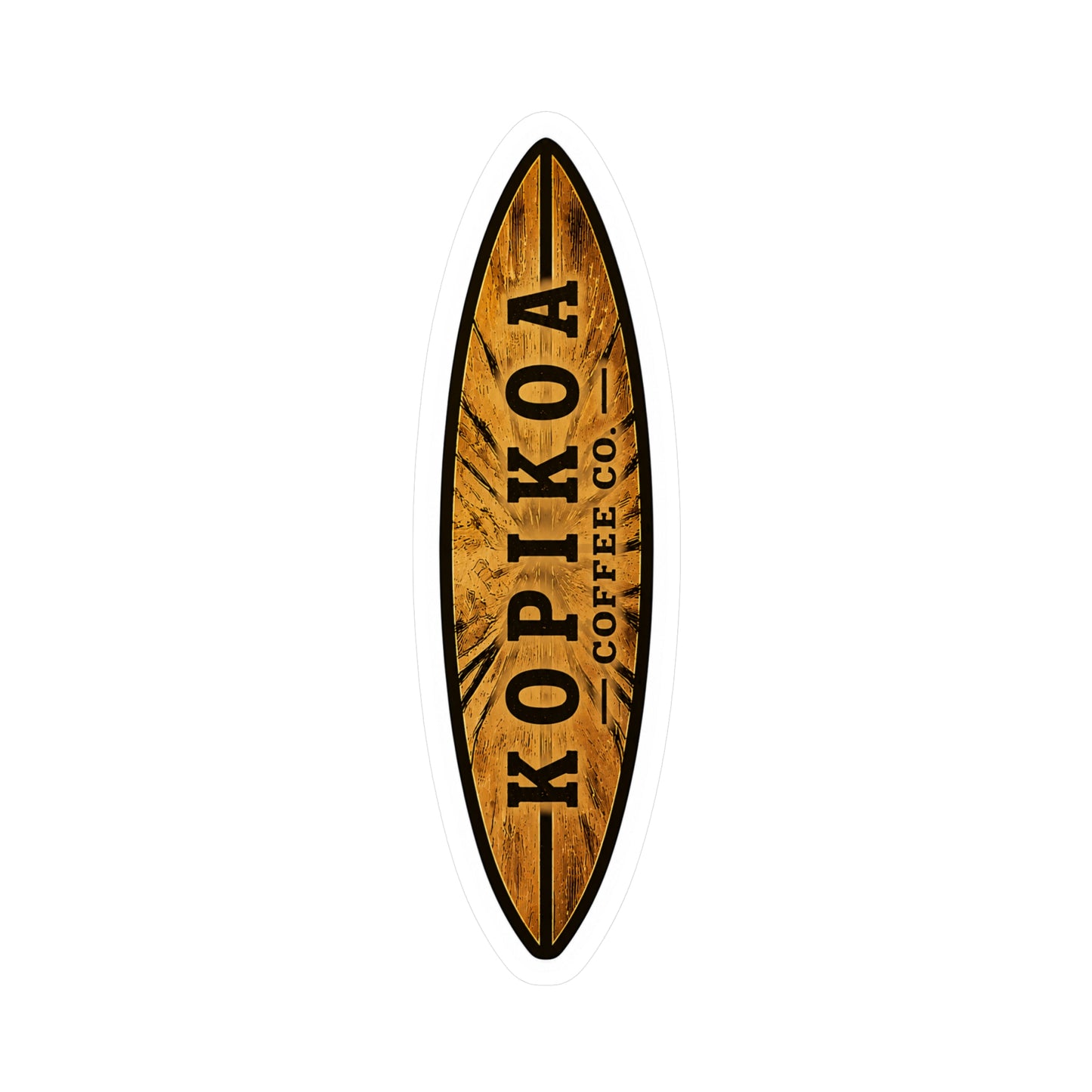Kopikoa Surfboard Logo Vinyl Sticker — Woodgrain Kiss-Cut Decal
