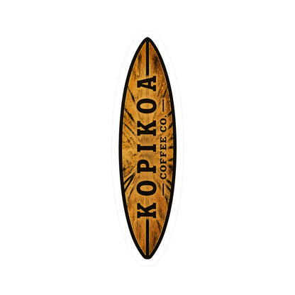 Kopikoa Surfboard Logo Vinyl Sticker — Woodgrain Kiss-Cut Decal
