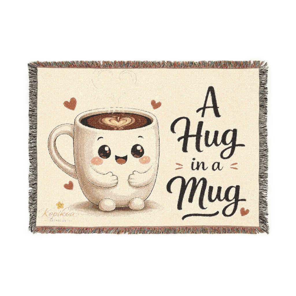 Woven Blanket — "A Hug in a Mug" Cute Coffee Mug Throw Blanket