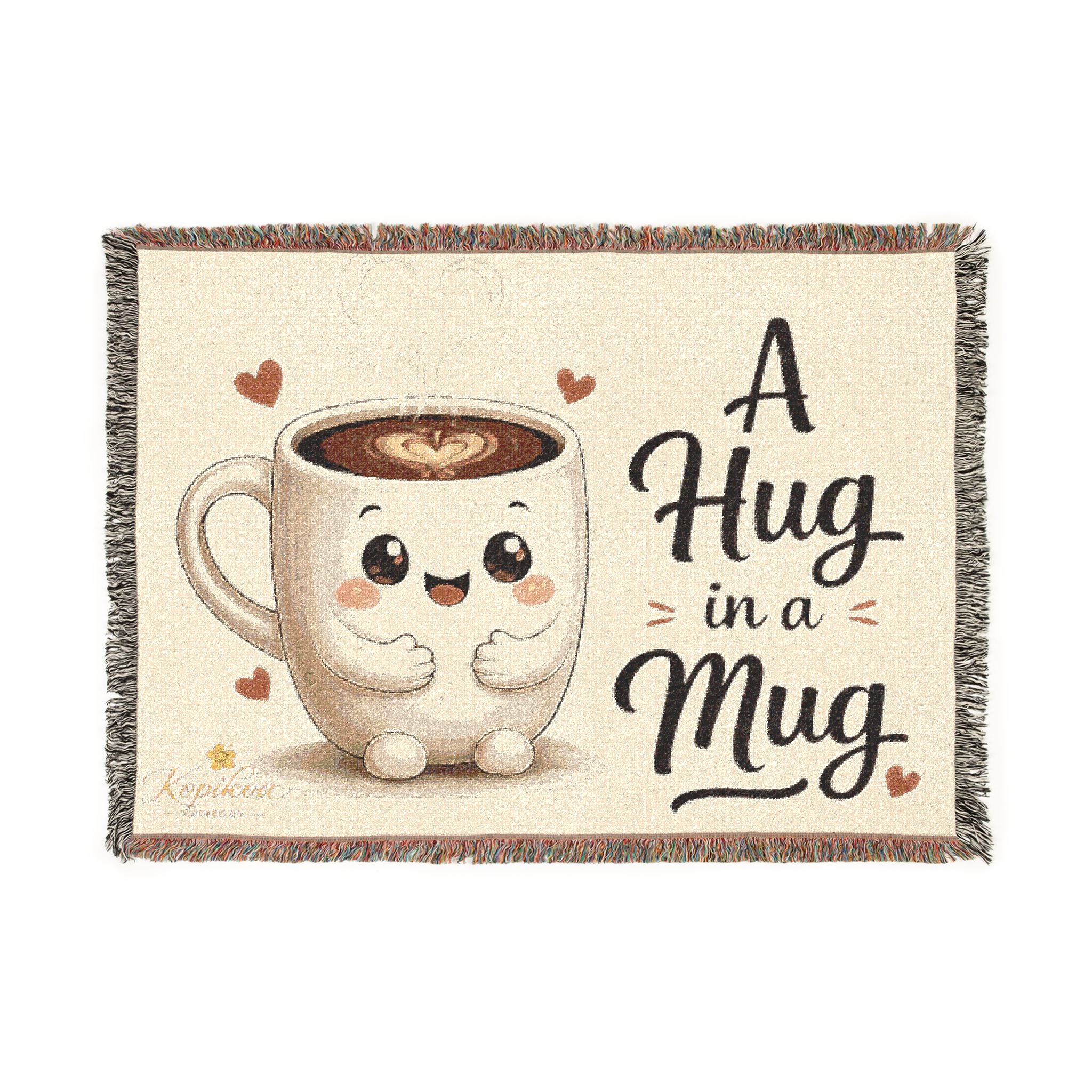 Woven Blanket — "A Hug in a Mug" Cute Coffee Mug Throw Blanket