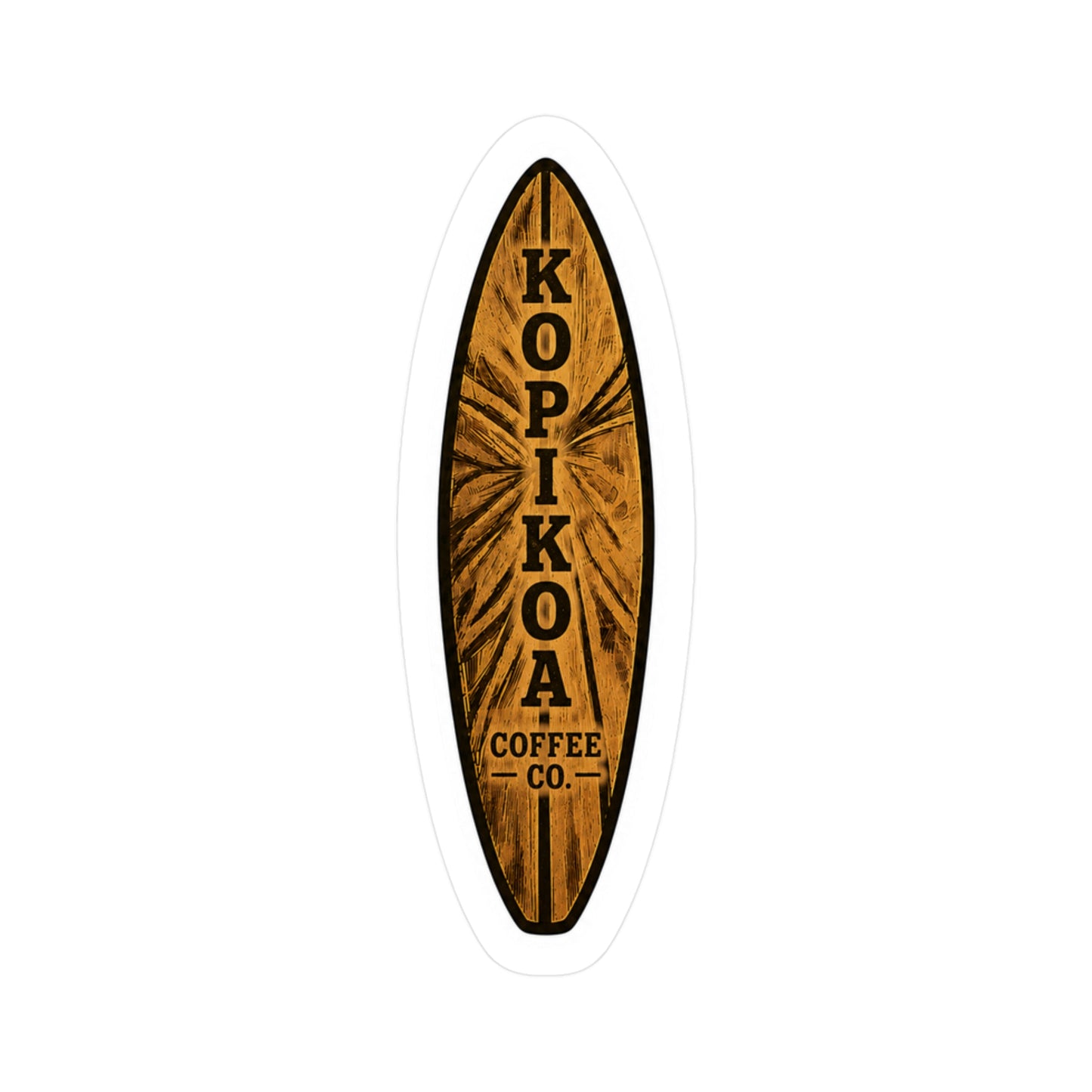 Kopikoa Surfboard Coffee Vinyl Sticker — Kiss-Cut Decal