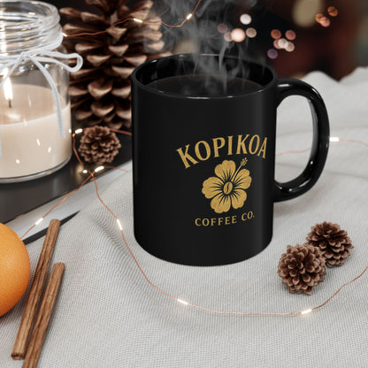 Kopikoa Coffee Co. Black Ceramic Mug – Hawaiian Hibiscus Coffee Cup (11oz & 15oz)