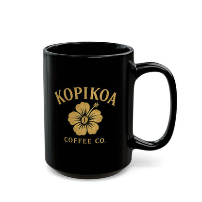 Kopikoa Coffee Co. Black Ceramic Mug – Hawaiian Hibiscus Coffee Cup (11oz & 15oz)