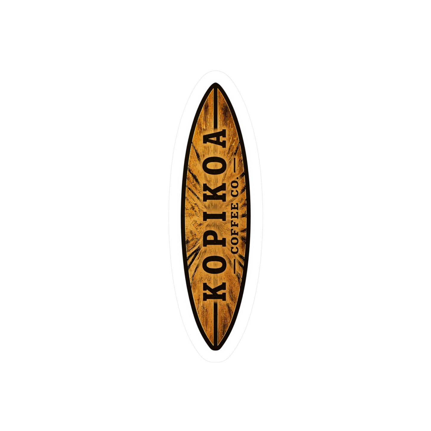 Kopikoa Surfboard Logo Vinyl Sticker — Woodgrain Kiss-Cut Decal