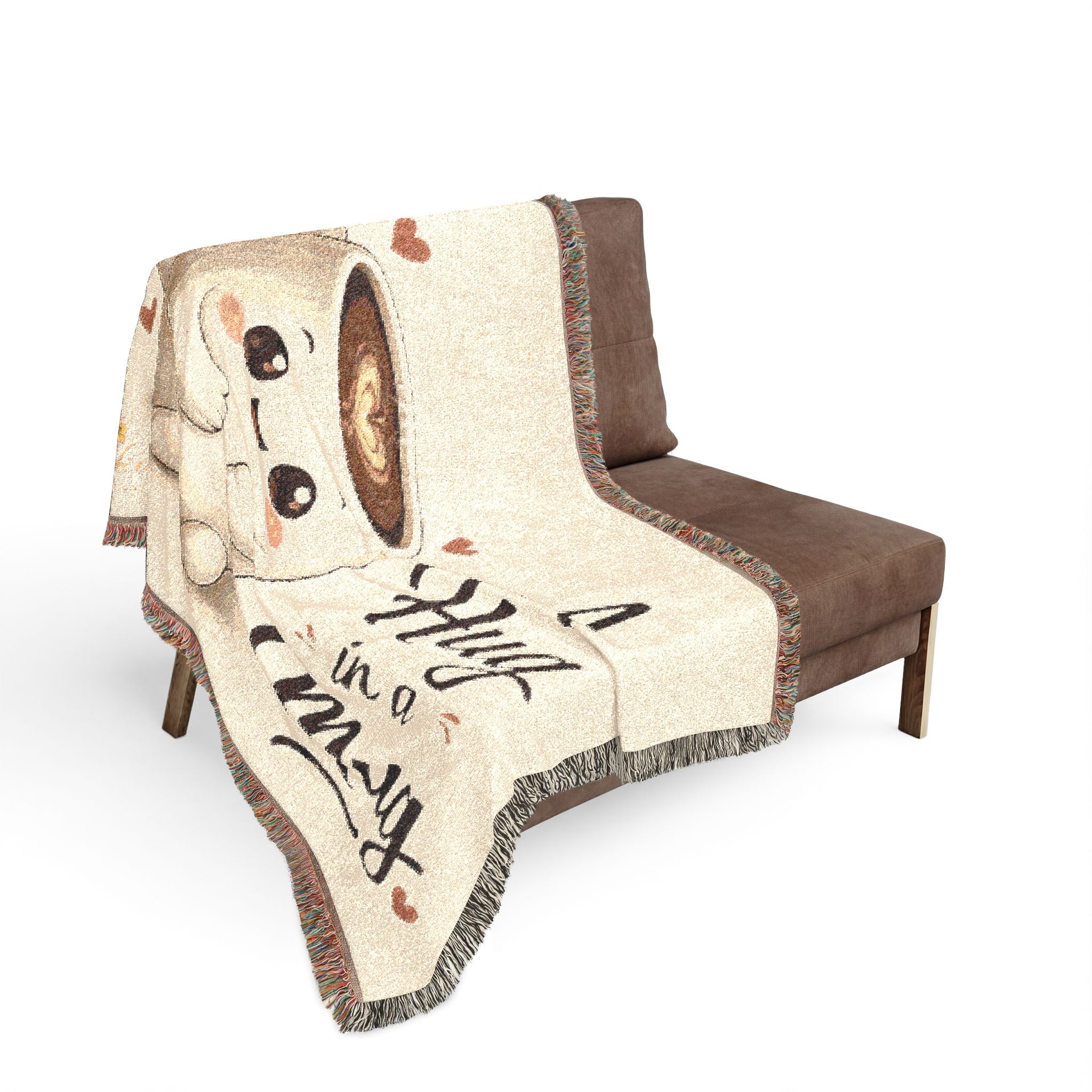 Woven Blanket — "A Hug in a Mug" Cute Coffee Mug Throw Blanket