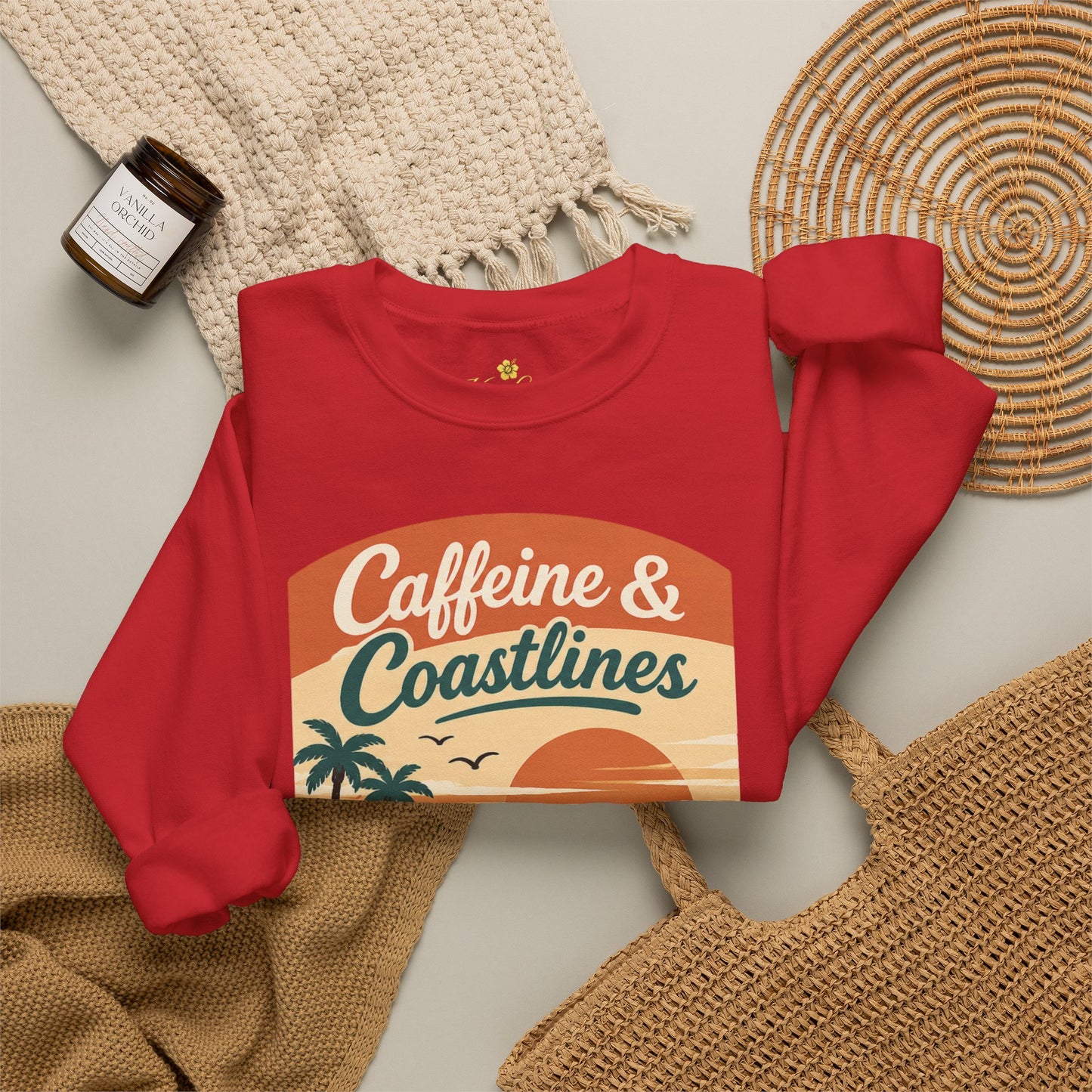 Kopikoa Caffeine and Coastlines – Unisex Crewneck Sweatshirt