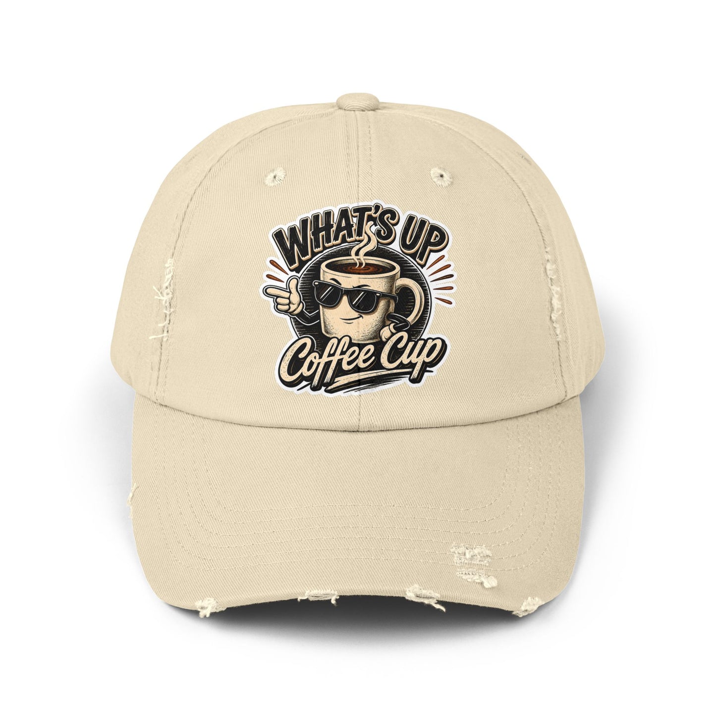 Kopikoa "What's Up Coffee Cup" Distressed Cap — Vintage Coffee Hat