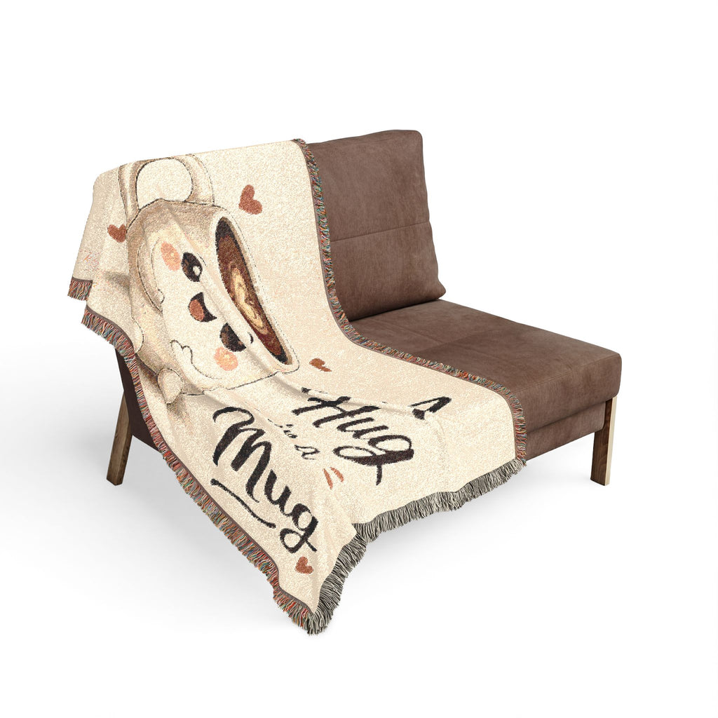 Woven Blanket — "A Hug in a Mug" Cute Coffee Mug Throw Blanket