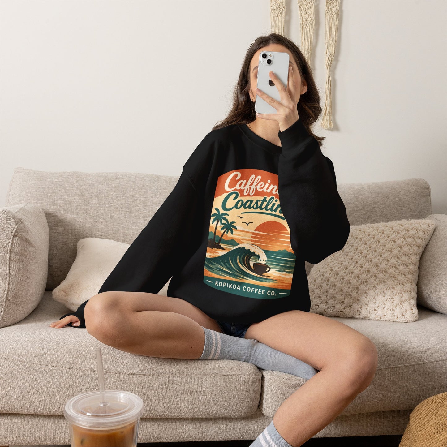 Kopikoa Caffeine and Coastlines – Unisex Crewneck Sweatshirt