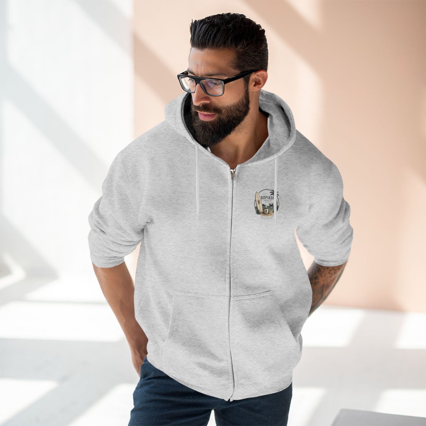 Zip Hoodie — Kopikoa Surf & Sip Coffee Co. Vintage Surfboard Design