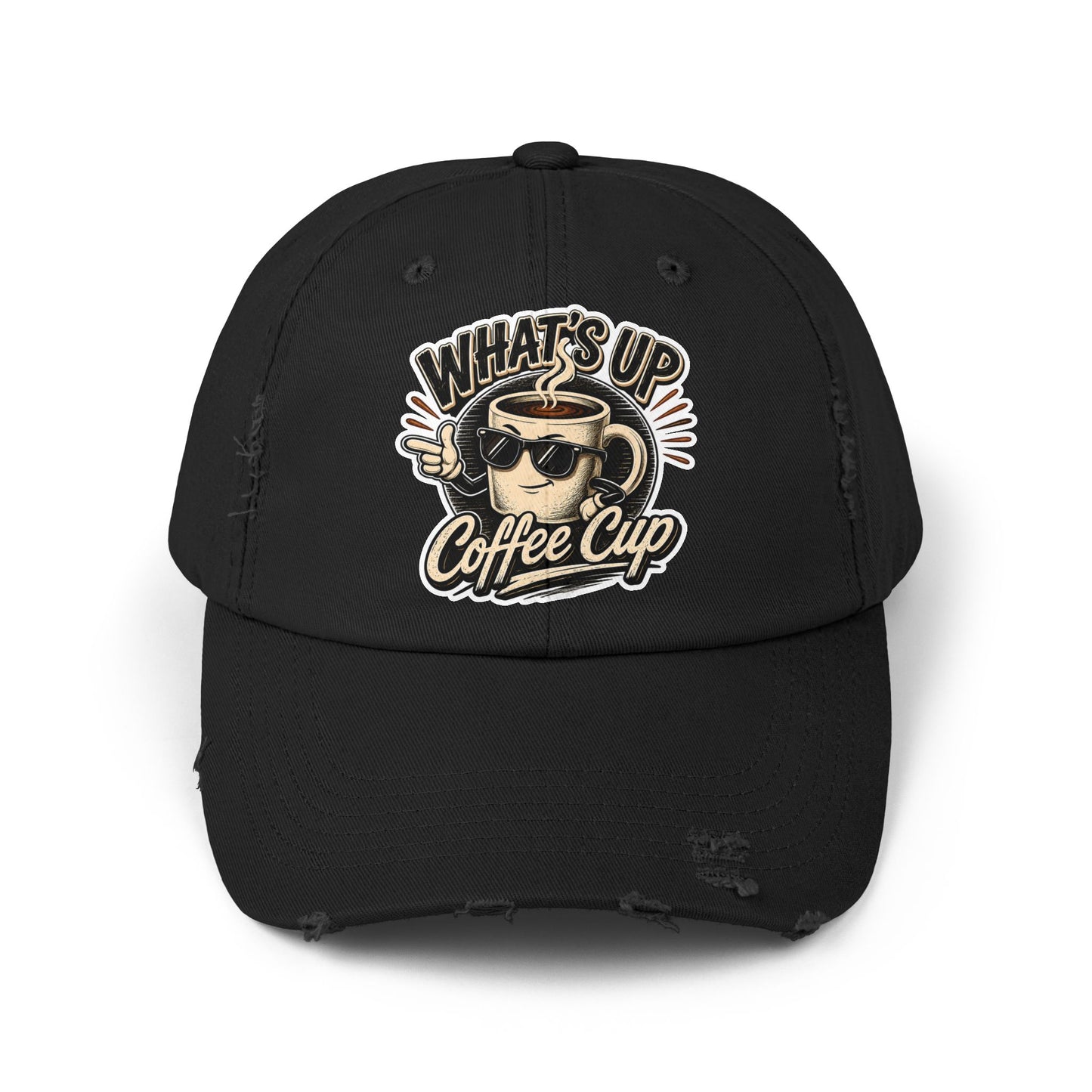 Kopikoa "What's Up Coffee Cup" Distressed Cap — Vintage Coffee Hat