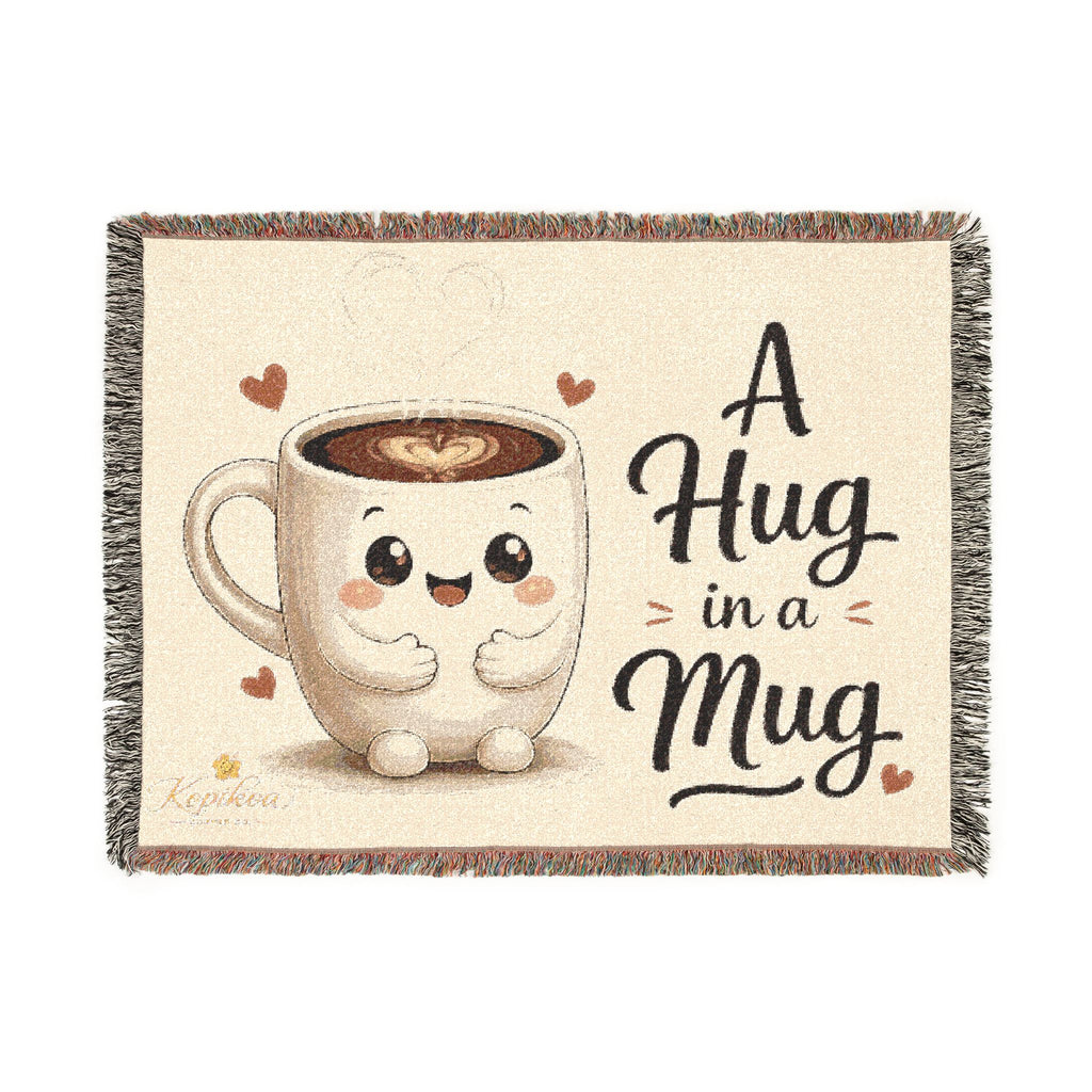 Woven Blanket — "A Hug in a Mug" Cute Coffee Mug Throw Blanket