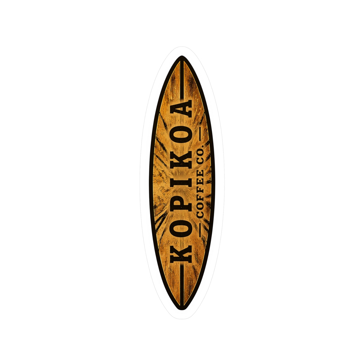 Kopikoa Surfboard Logo Vinyl Sticker — Woodgrain Kiss-Cut Decal