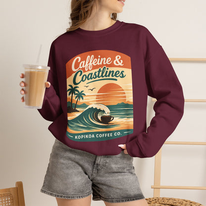 Kopikoa Caffeine and Coastlines – Unisex Crewneck Sweatshirt