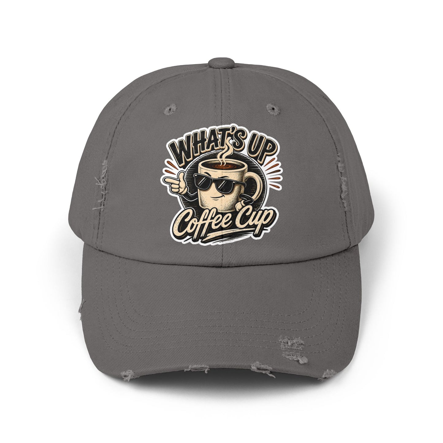 Kopikoa "What's Up Coffee Cup" Distressed Cap — Vintage Coffee Hat