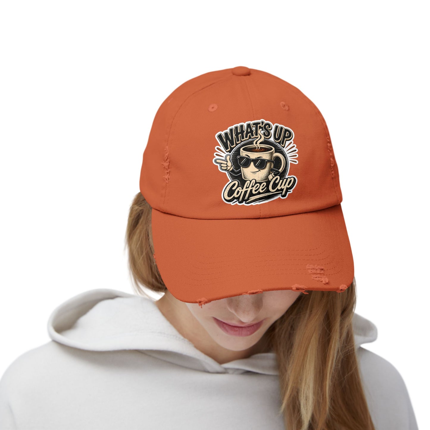Kopikoa "What's Up Coffee Cup" Distressed Cap — Vintage Coffee Hat