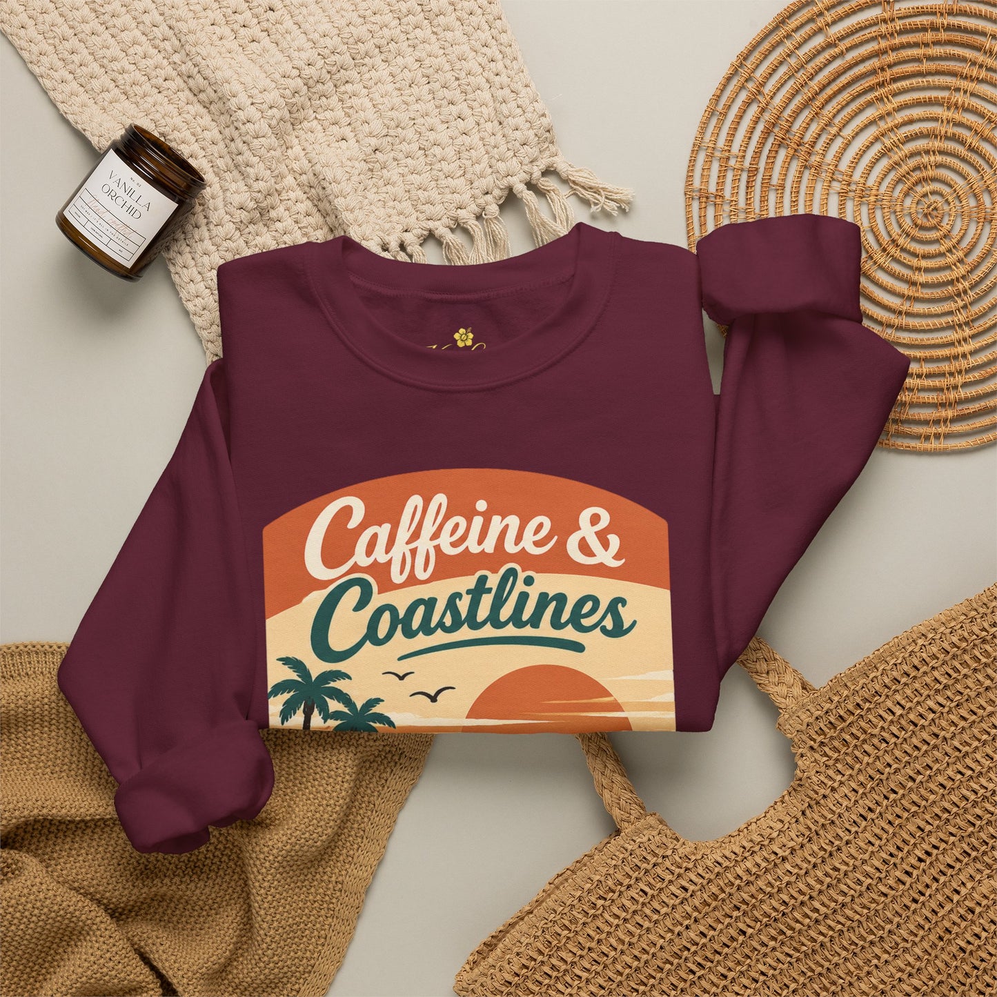 Kopikoa Caffeine and Coastlines – Unisex Crewneck Sweatshirt