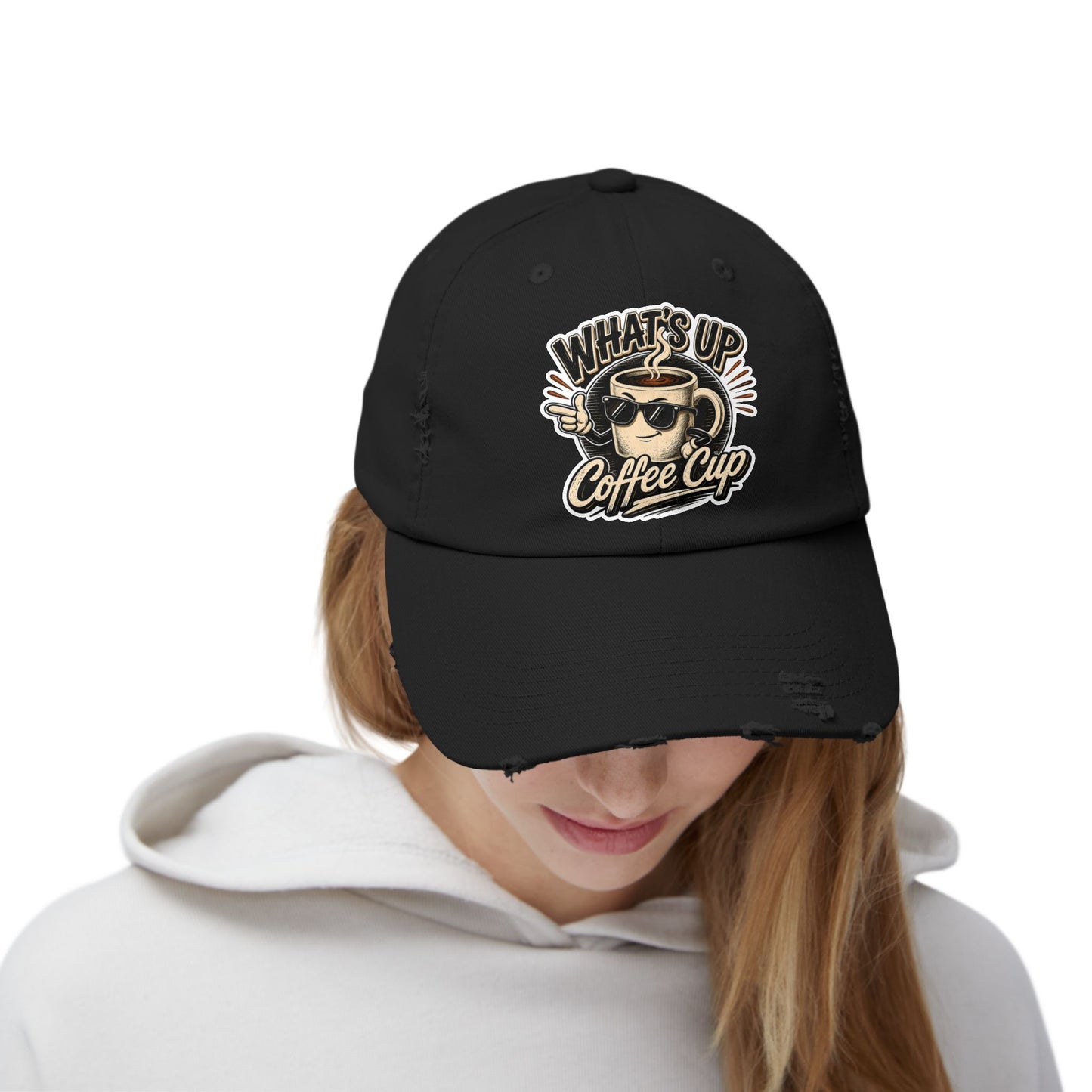 Kopikoa "What's Up Coffee Cup" Distressed Cap — Vintage Coffee Hat