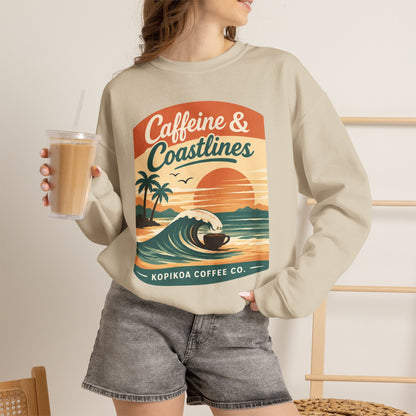 Kopikoa Caffeine and Coastlines – Unisex Crewneck Sweatshirt