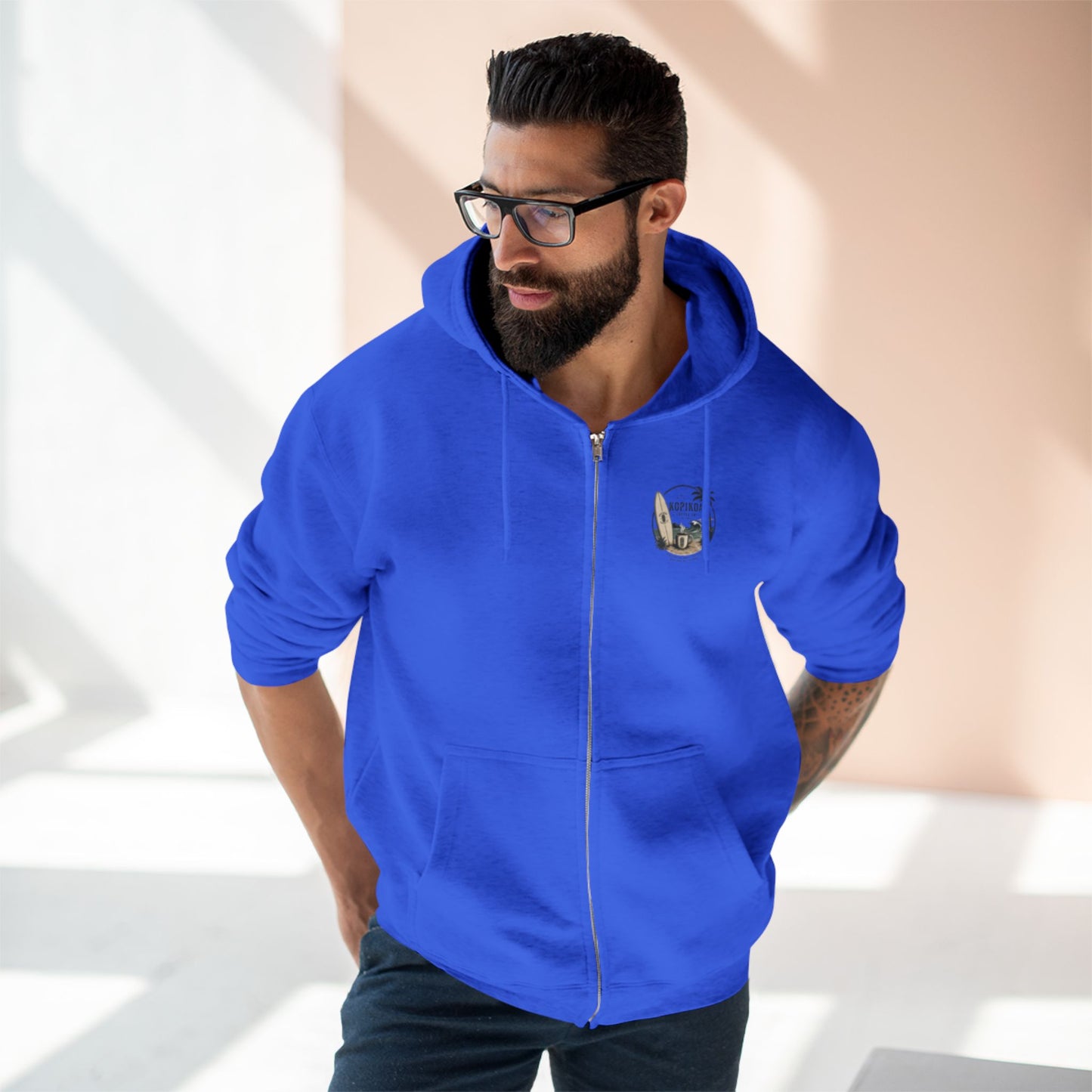 Zip Hoodie — Kopikoa Surf & Sip Coffee Co. Vintage Surfboard Design