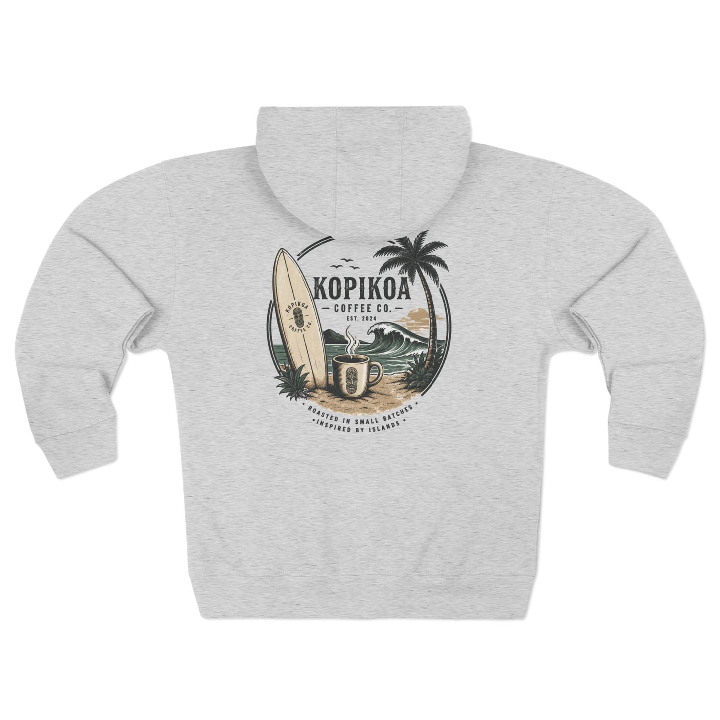 Zip Hoodie — Kopikoa Surf & Sip Coffee Co. Vintage Surfboard Design