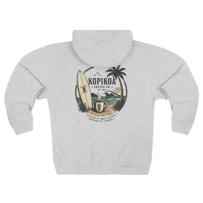 Zip Hoodie — Kopikoa Surf & Sip Coffee Co. Vintage Surfboard Design