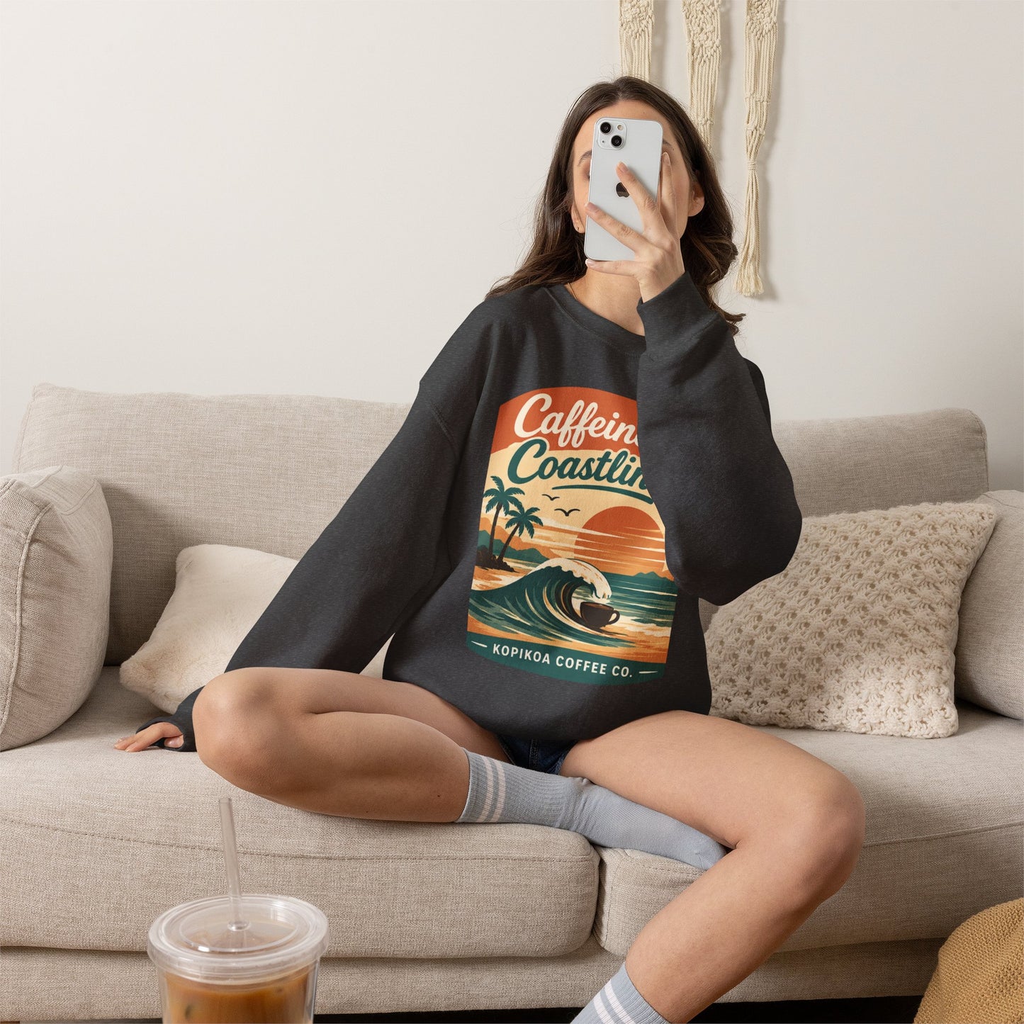 Kopikoa Caffeine and Coastlines – Unisex Crewneck Sweatshirt