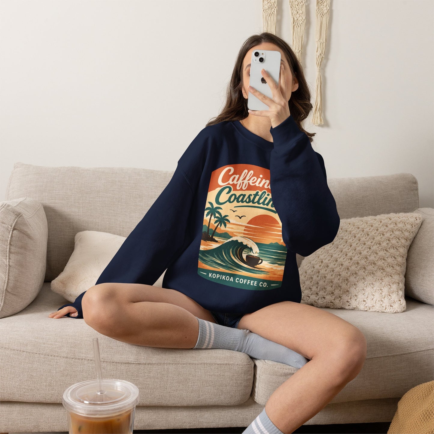 Kopikoa Caffeine and Coastlines – Unisex Crewneck Sweatshirt