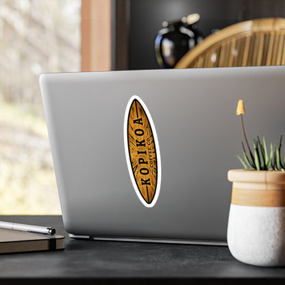 Kopikoa Surfboard Logo Vinyl Sticker — Woodgrain Kiss-Cut Decal