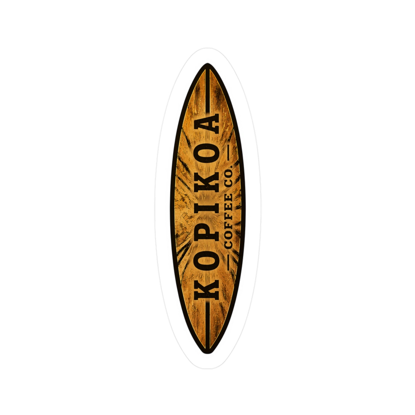 Kopikoa Surfboard Logo Vinyl Sticker — Woodgrain Kiss-Cut Decal