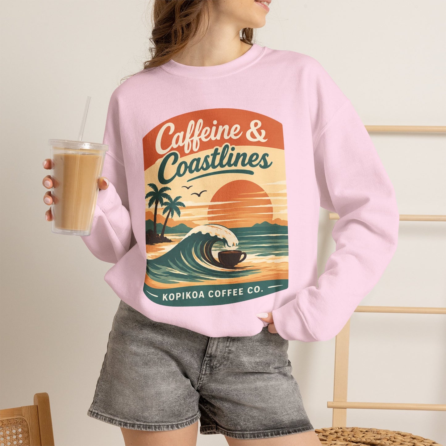 Kopikoa Caffeine and Coastlines – Unisex Crewneck Sweatshirt