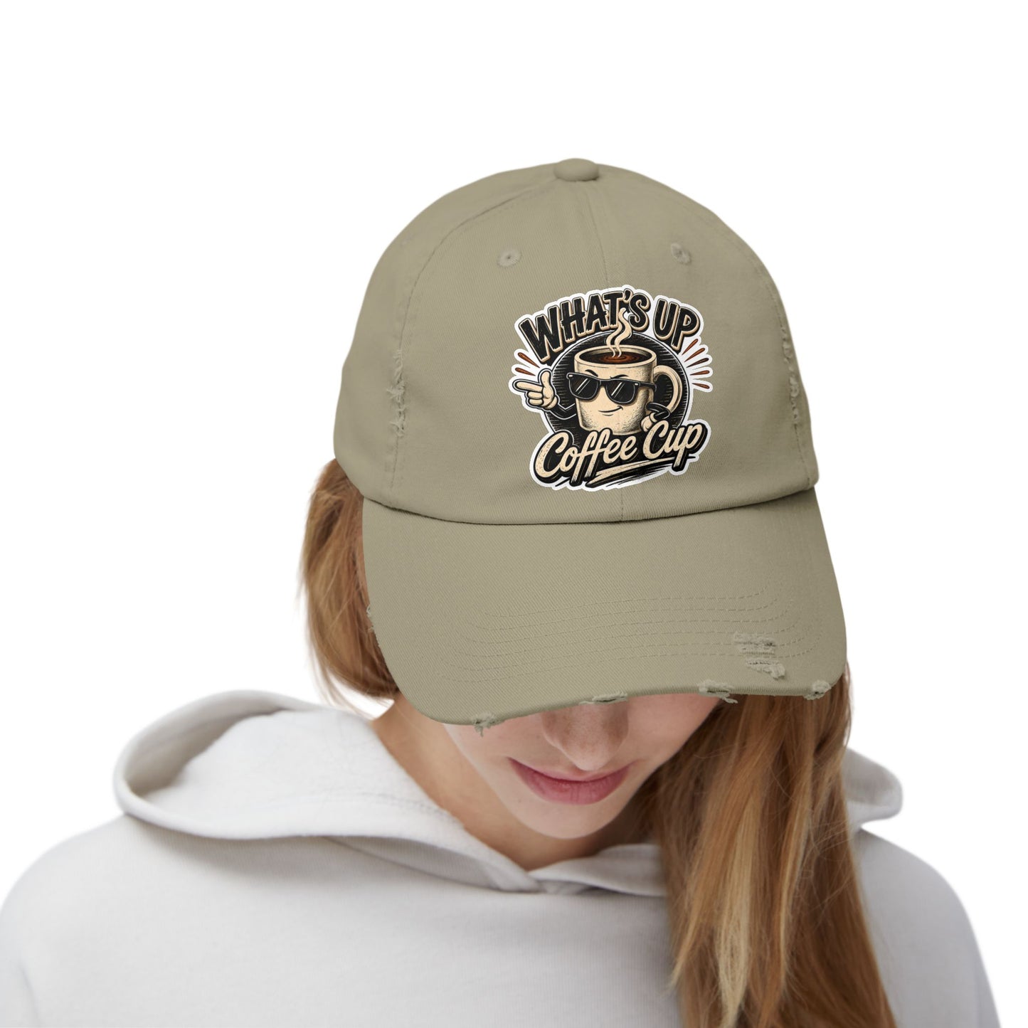 Kopikoa "What's Up Coffee Cup" Distressed Cap — Vintage Coffee Hat