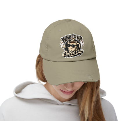 Kopikoa "What's Up Coffee Cup" Distressed Cap — Vintage Coffee Hat