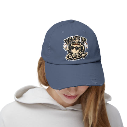 Kopikoa "What's Up Coffee Cup" Distressed Cap — Vintage Coffee Hat